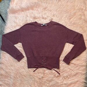 American Eagle Red Purple Maroon Crewneck Crisscross Tie Sweatshirt Size Small‎